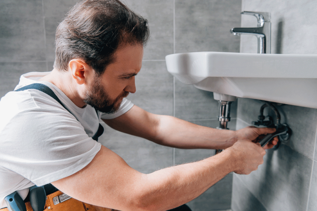 Local handyman replacing a bathroom faucet